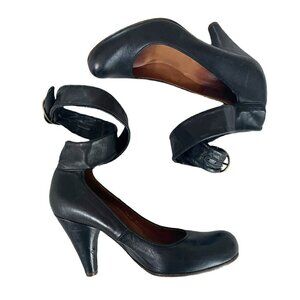 Chie Mihara Women's Sz 37 Black Leather Wrap Ankle Strap  Heels 6.5